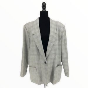 80’s Vintage Haberdashery Lined Black White Blue Houndstooth Blazer Long Sleeve